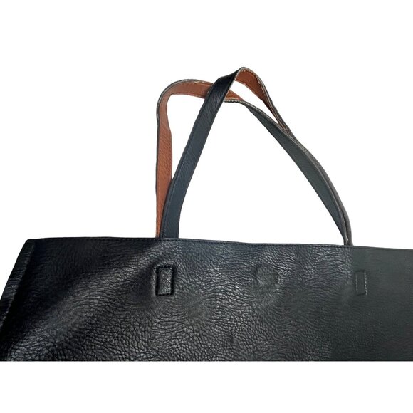 Large Black/Brown reversibleLeather Tote Bag 19x16 Inches 82c - Picture 7 of 15